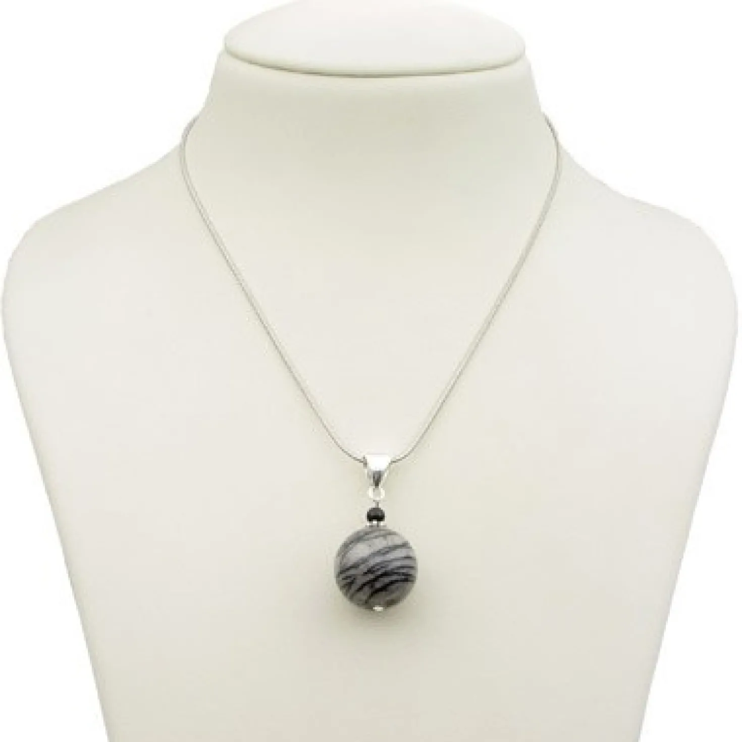 Anhänger aus Picasso-Jaspis & Onyx, grau schwarz, 925 Silber