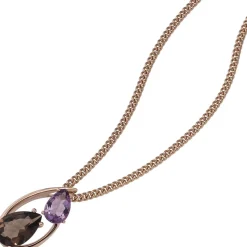 Anhänger aus Rauchquarz braun & Amethyst lila in Tropfenform 585 Rotgold
