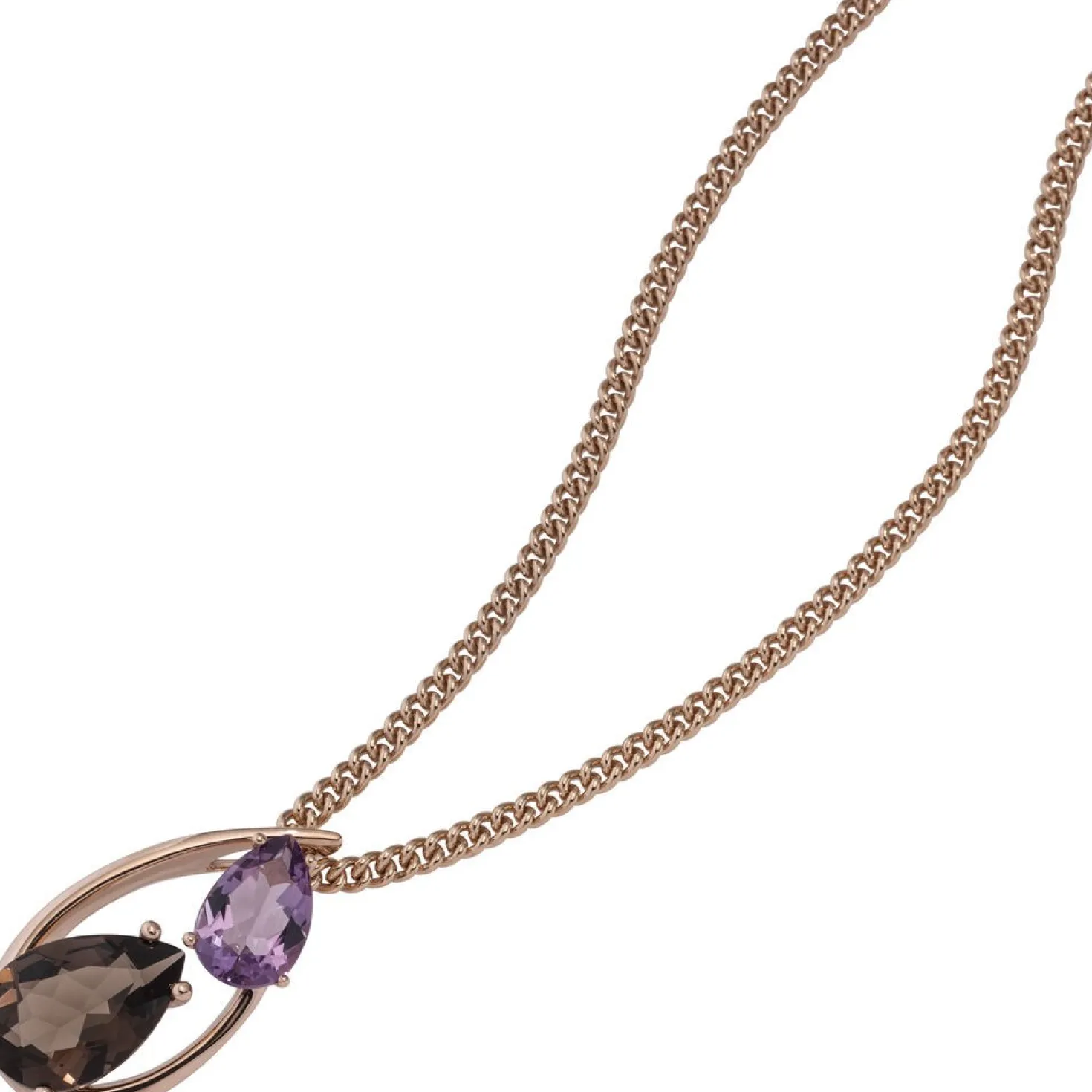Anhänger aus Rauchquarz braun & Amethyst lila in Tropfenform 585 Rotgold