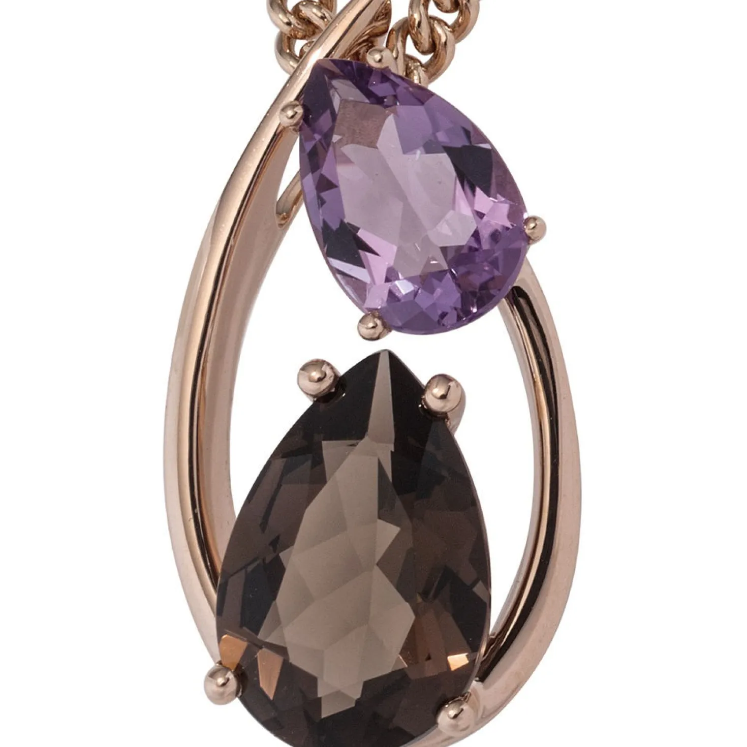 Anhänger aus Rauchquarz braun & Amethyst lila in Tropfenform 585 Rotgold