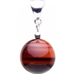 Anhänger aus rotem Tigerauge & 925 Silber, Ø16mm, rot-braun