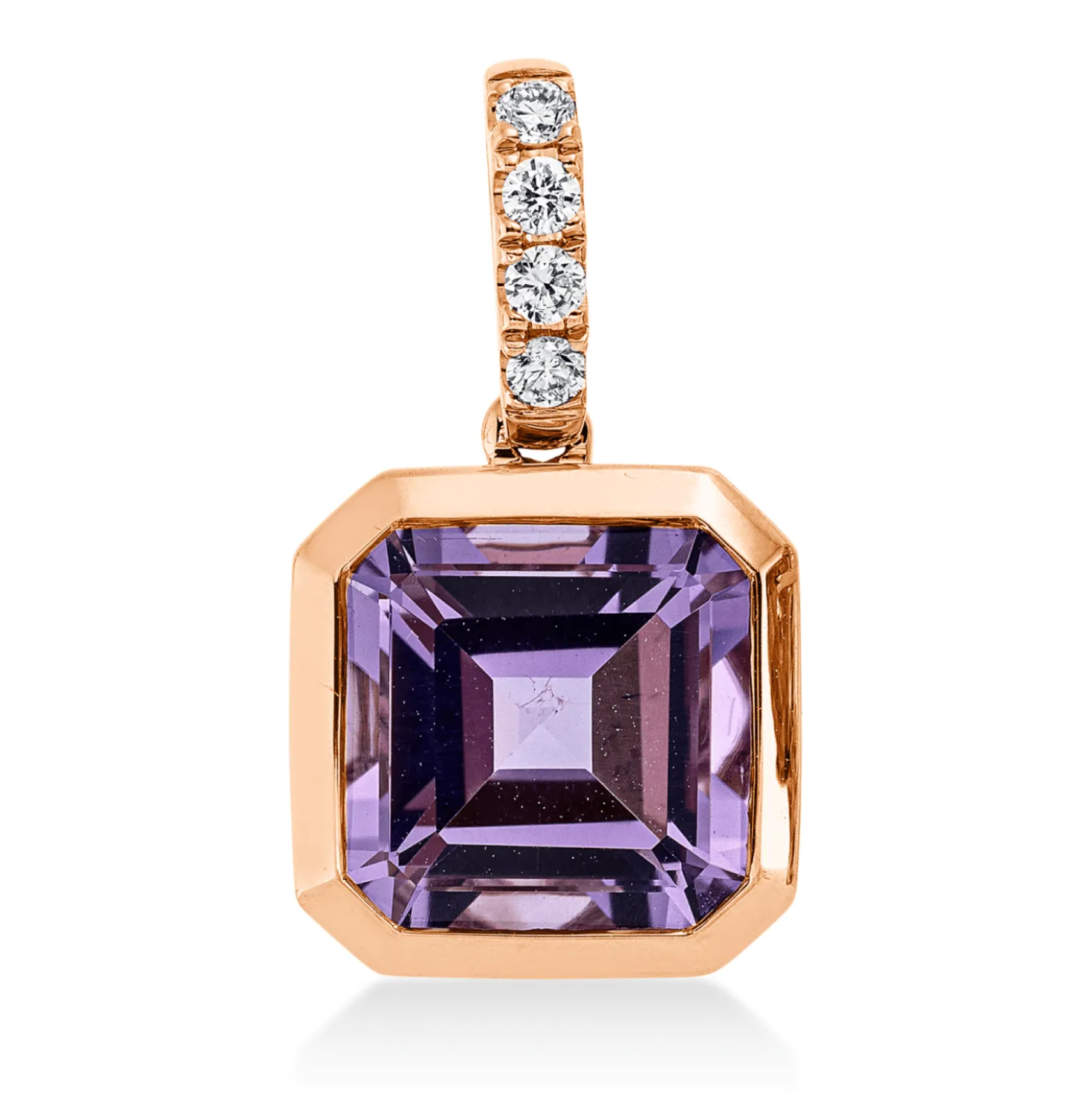Anhänger aus 750 Rotgold Amethyst 3,4ct pink 4 Brillanten 0,1ct TW-SI 20x11,1mm