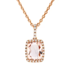 Anhänger aus 750 Rotgold Morganit 3ct pink 29 Brillanten 0,13ct TW-SI 20x10,2mm
