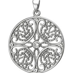 Anhänger aus 925 Silber mit 4 weißen Zirkonia Halsschmuck rund mit Ornament