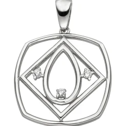 Anhänger aus 925 Silber mit 3 Zirkonia weiß Halsschmuck rhodiniert