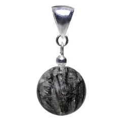 Anhänger aus Turmalin-Quarz Edelstein Kugel grau-schwarz & 925 Silber