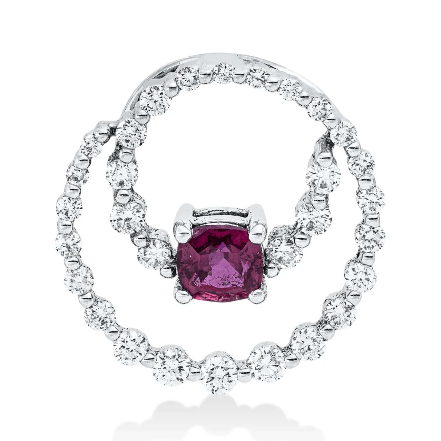 Anhänger aus 750 Weißgold Rubin 0,65ct rot 30 Brillanten 0,56ct TW-SI 17,5x17,3mm