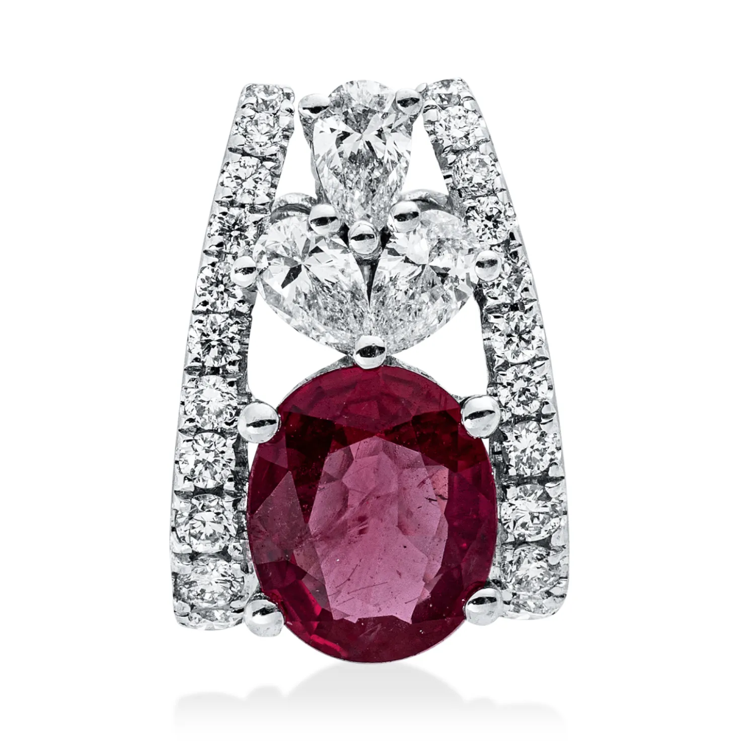 Anhänger aus 750 Weißgold Rubin 0,49ct rot 23 Diamanten 0,23ct 10,6x7,4mm