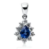 Anhänger aus 750 Weißgold Saphir 0,38ct blau 10 Brillanten 0,26ct TW-VSI 15x8,3mm