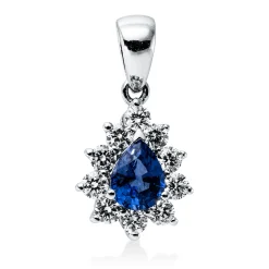 Anhänger aus 750 Weißgold Saphir 0,38ct blau 10 Brillanten 0,26ct TW-VSI 15x8,3mm