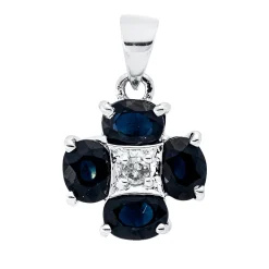 Anhänger aus 750 Weißgold 4 Saphire 1,4ct blau Brillant 0,05ct W-PI 14,7x10mm