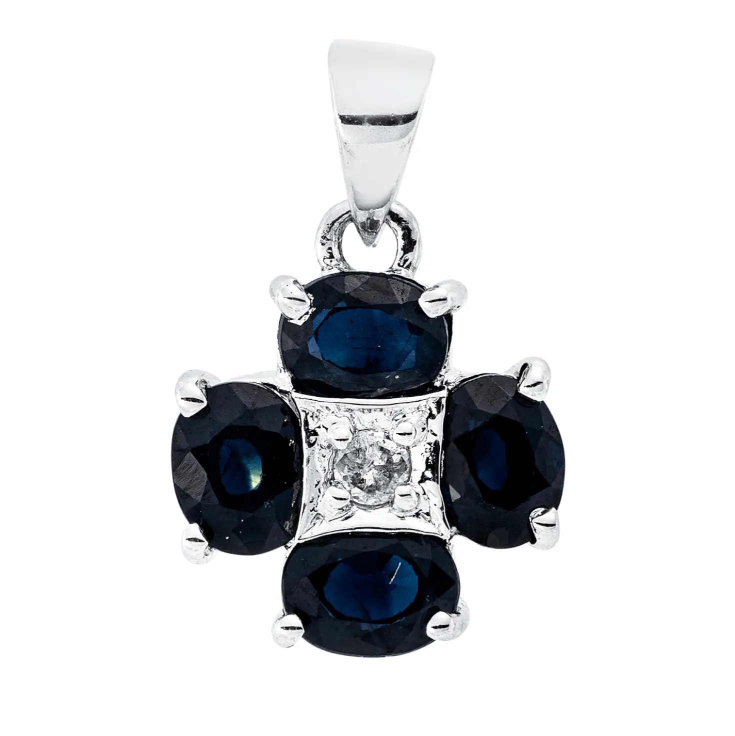 Anhänger aus 750 Weißgold 4 Saphire 1,4ct blau Brillant 0,05ct W-PI 14,7x10mm