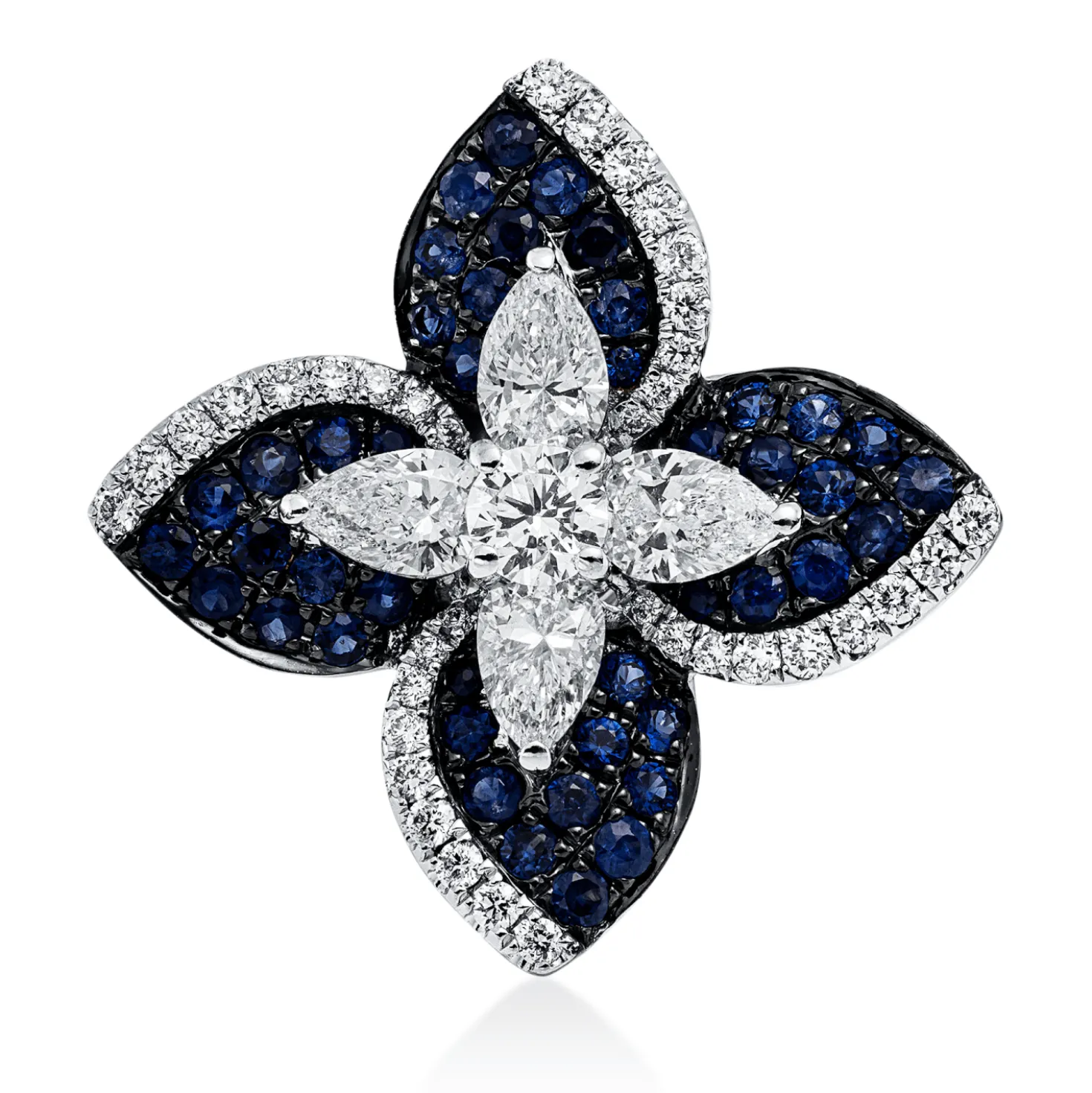 Anhänger aus 750 Weißgold 44 Saphire 0,45ct blau 41 Diamanten 0,81ct 19,5x19,7mm