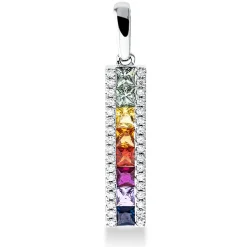 Anhänger aus 750 Weißgold 8 Saphire 0,81ct mehrfarbig 34 Brillanten 0,12ct TW-SI