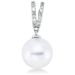 Anhänger aus 750 Weißgold Südsee-Perle 9,5mm weiß 14 Brillanten 0,08ct TW-SI