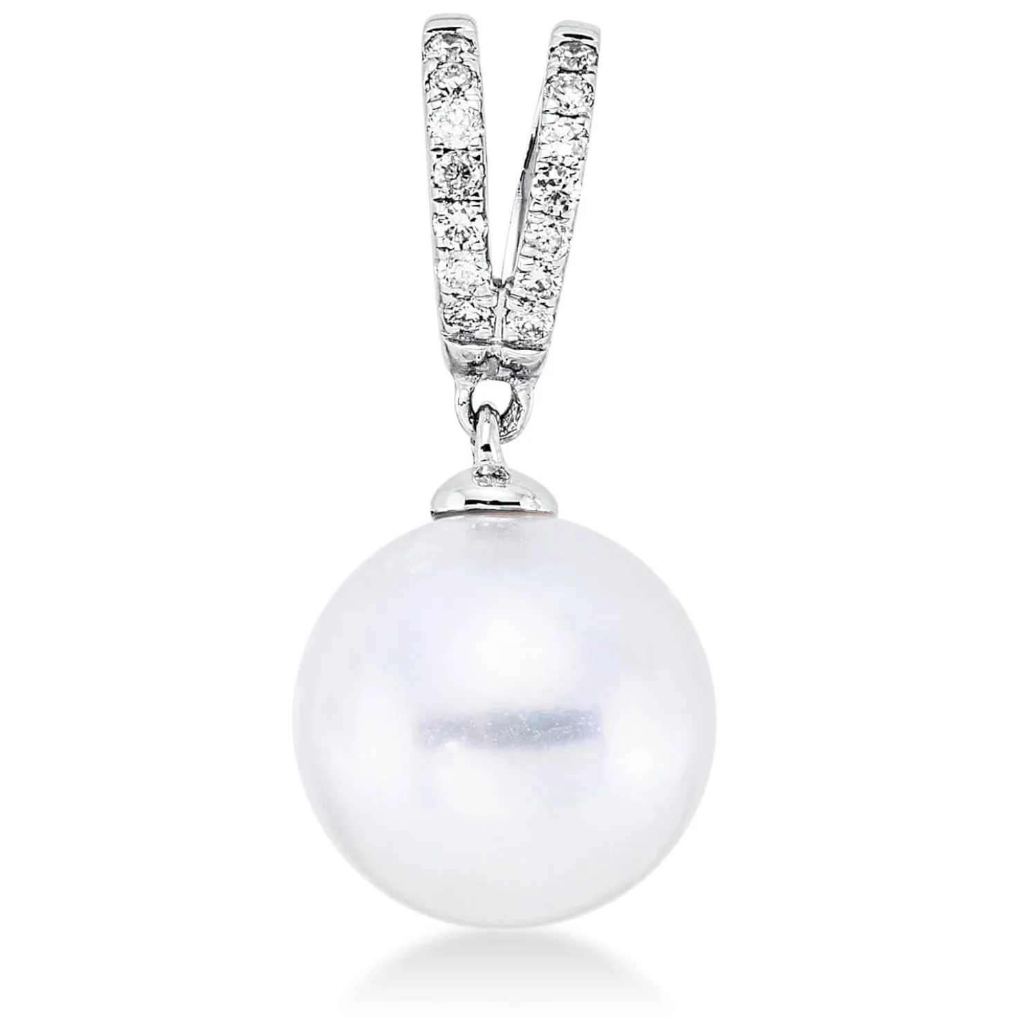 Anhänger aus 750 Weißgold Südsee-Perle 9,5mm weiß 14 Brillanten 0,08ct TW-SI