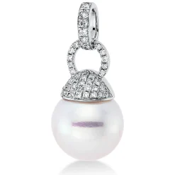 Anhänger aus 750 Weißgold Südsee-Perle 12mm weiß 41 Brillanten 0,22ct W-SI