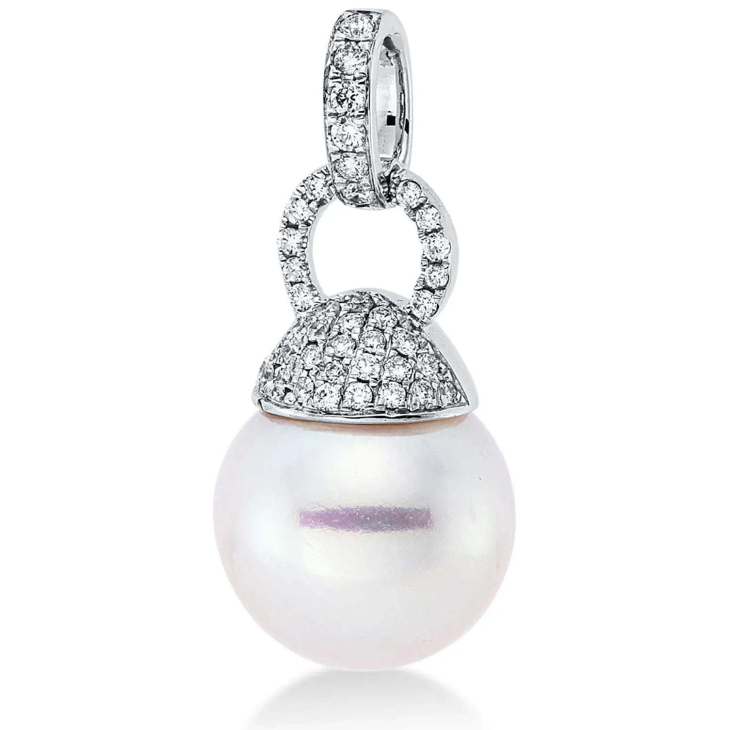 Anhänger aus 750 Weißgold Südsee-Perle 12mm weiß 41 Brillanten 0,22ct W-SI