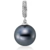 Anhänger aus 750 Weißgold Tahiti-Perle 10mm dunkel 18 Brillanten 0,05ct W-SI