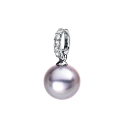 Anhänger aus 750 Weißgold Tahiti-Perle 9,5mm dunkel 6 Brillanten 0,13ct W-SI