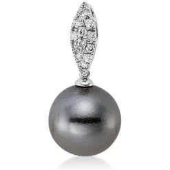 Anhänger aus 750 Weißgold Tahiti-Perle 10,5mm dunkel 12 Brillanten 0,16ct W-SI