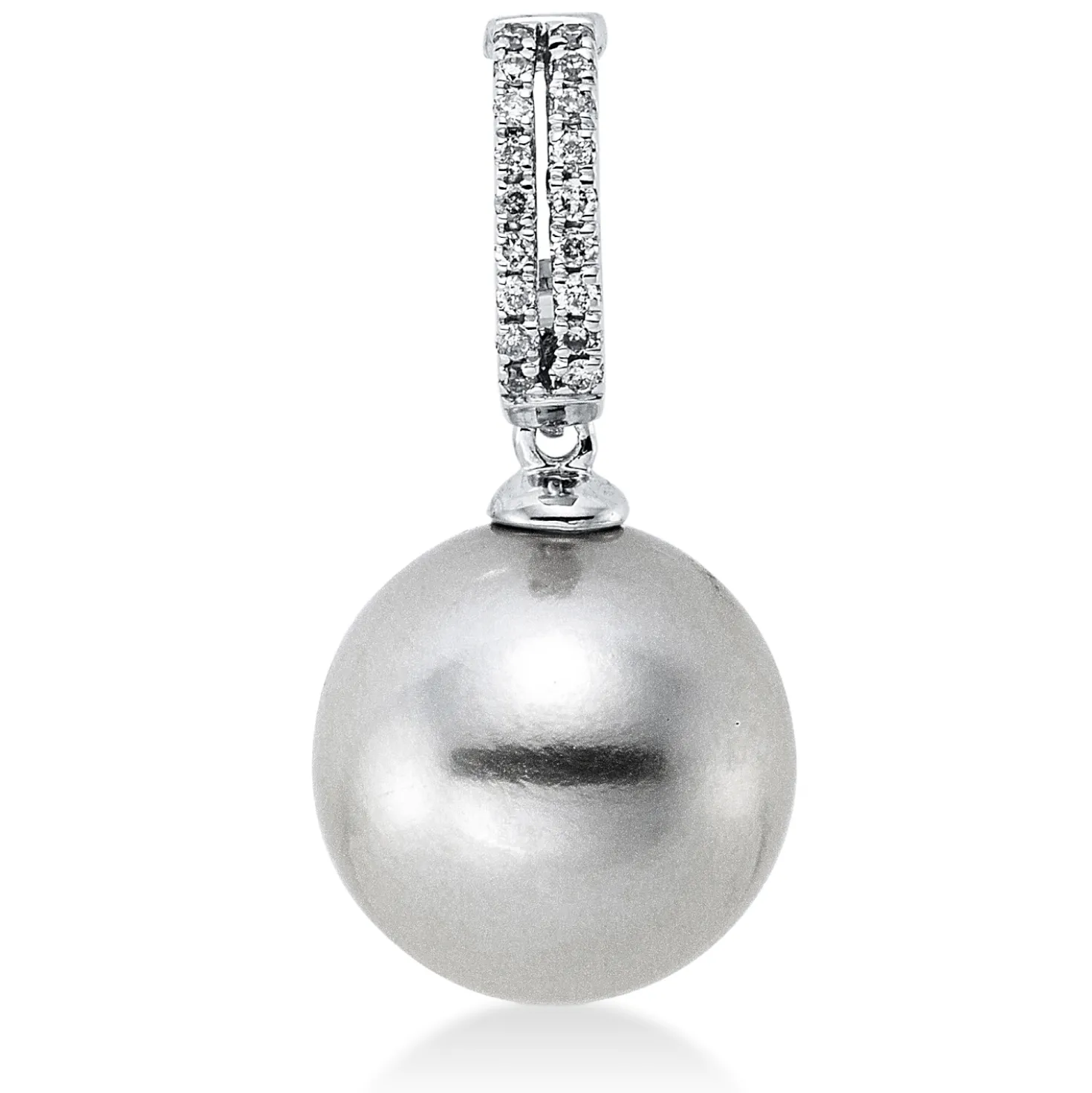 Anhänger aus 750 Weißgold Tahiti-Perle 10mm silbergrau 18 Brillanten 0,05ct W-SI