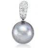 Anhänger aus 750 Weißgold Tahiti-Perle 8mm silbergrau 21 Brillanten 0,12ct W-SI