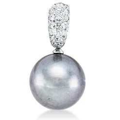 Anhänger aus 750 Weißgold Tahiti-Perle 8mm silbergrau 21 Brillanten 0,12ct W-SI
