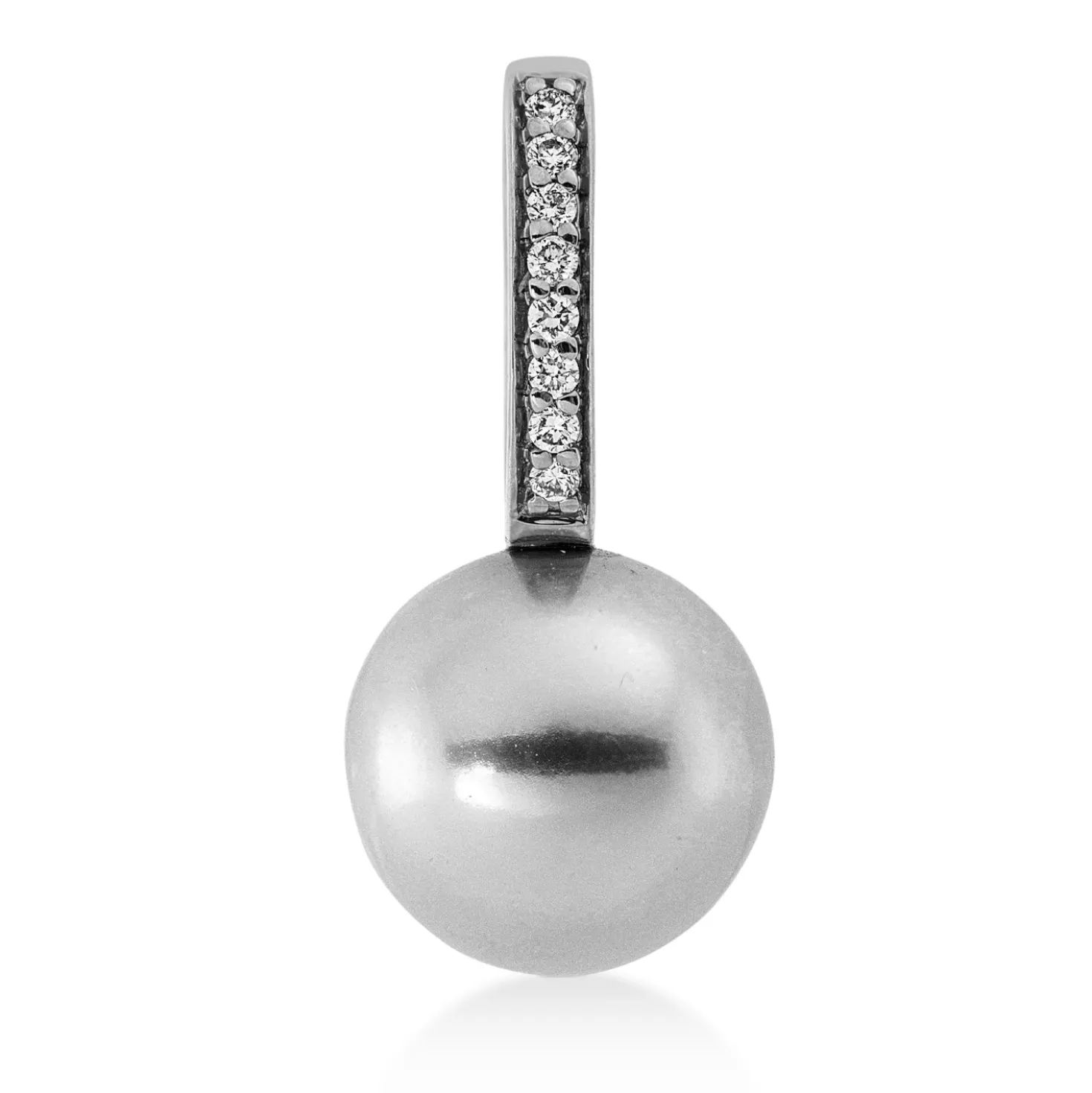 Anhänger aus 750 Weißgold Tahiti-Perle 8mm silbergrau 8 Brillanten 0,04ct TW-SI