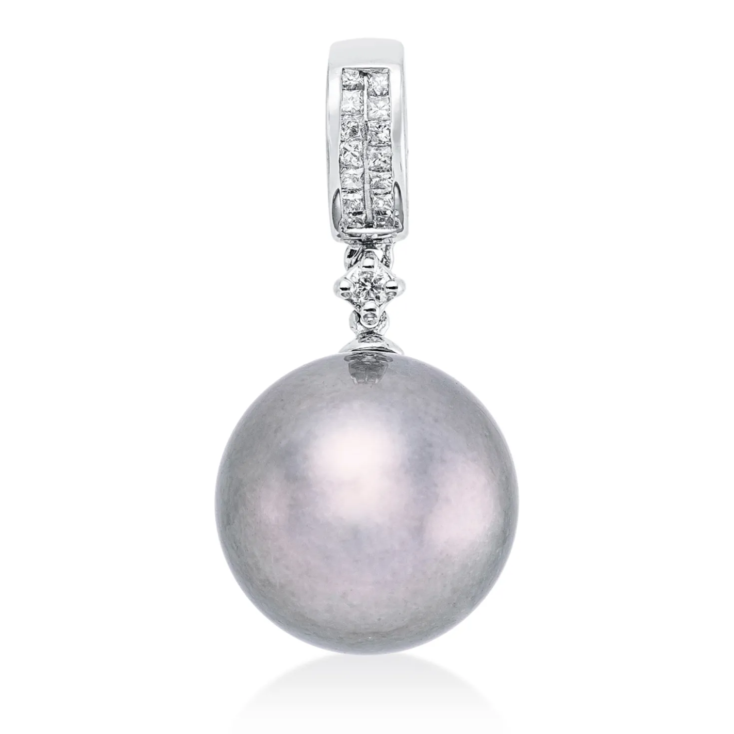 Anhänger aus 750 Weißgold Tahiti-Perle 11,5mm silbergrau 15 Diamanten 0,12ct W-SI