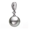 Anhänger aus 750 Weißgold Tahiti-Perle 10,5mm silbergrau 15 Diamanten 0,12ct W-SI