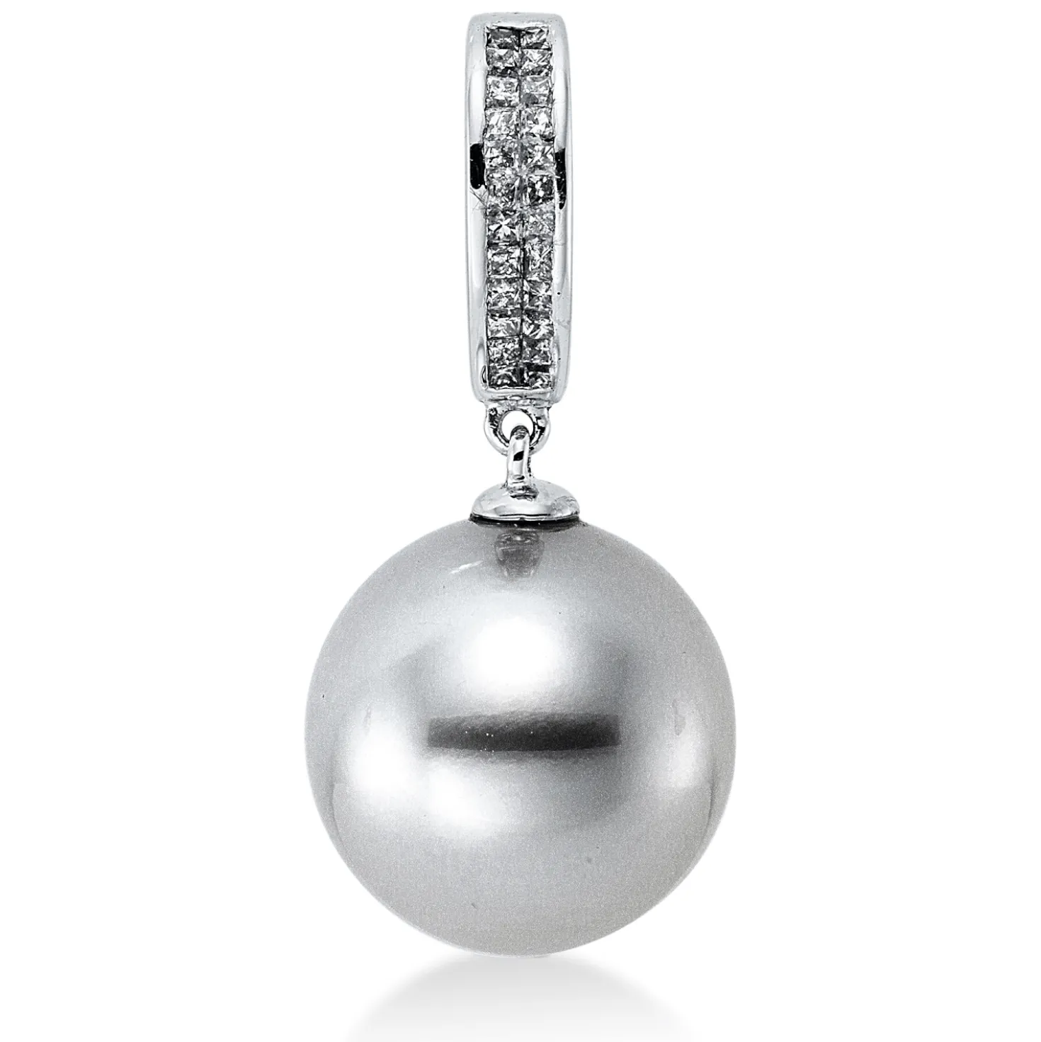 Anhänger aus 750 Weißgold Tahiti-Perle 11,5mm silbergrau mit Diamanten
