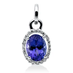 Anhänger aus 750 Weißgold Tansanit 1,5ct blau 24 Brillanten 0,12ct F-SI 19,1x9mm