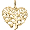 Anhänger Baum/Herz Lebensbaum aus 375 Gold Gelbgold mattiert 15,7x17,4mm