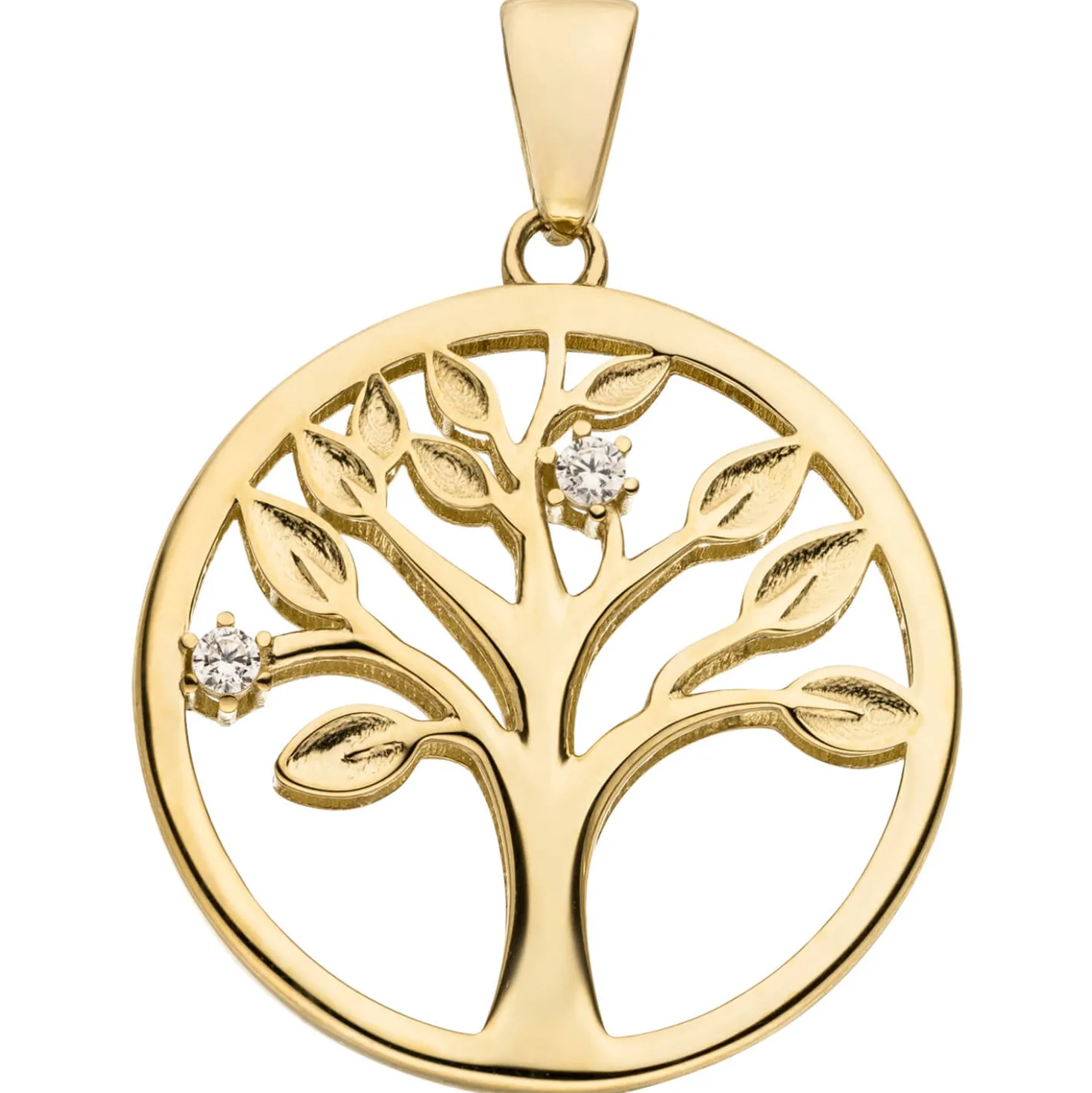 Anhänger Baum Lebensbaum aus 333 Gold Gelbgold mit 2 Zirkonia Ø 19,1mm