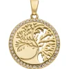 Anhänger Baum Lebensbaum rund 333 Gold Gelbgold mattiert 42 Zirkonia Ø 18,2mm