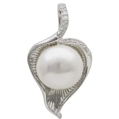 Anhänger Blatt mit Perle Muschelkernperle Zirkonia weiß 925 Silber Damen