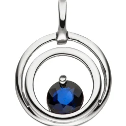 Anhänger blauer Safir Saphir in 2 Kreisen 333 Gold Weißgold Halsschmuck rund