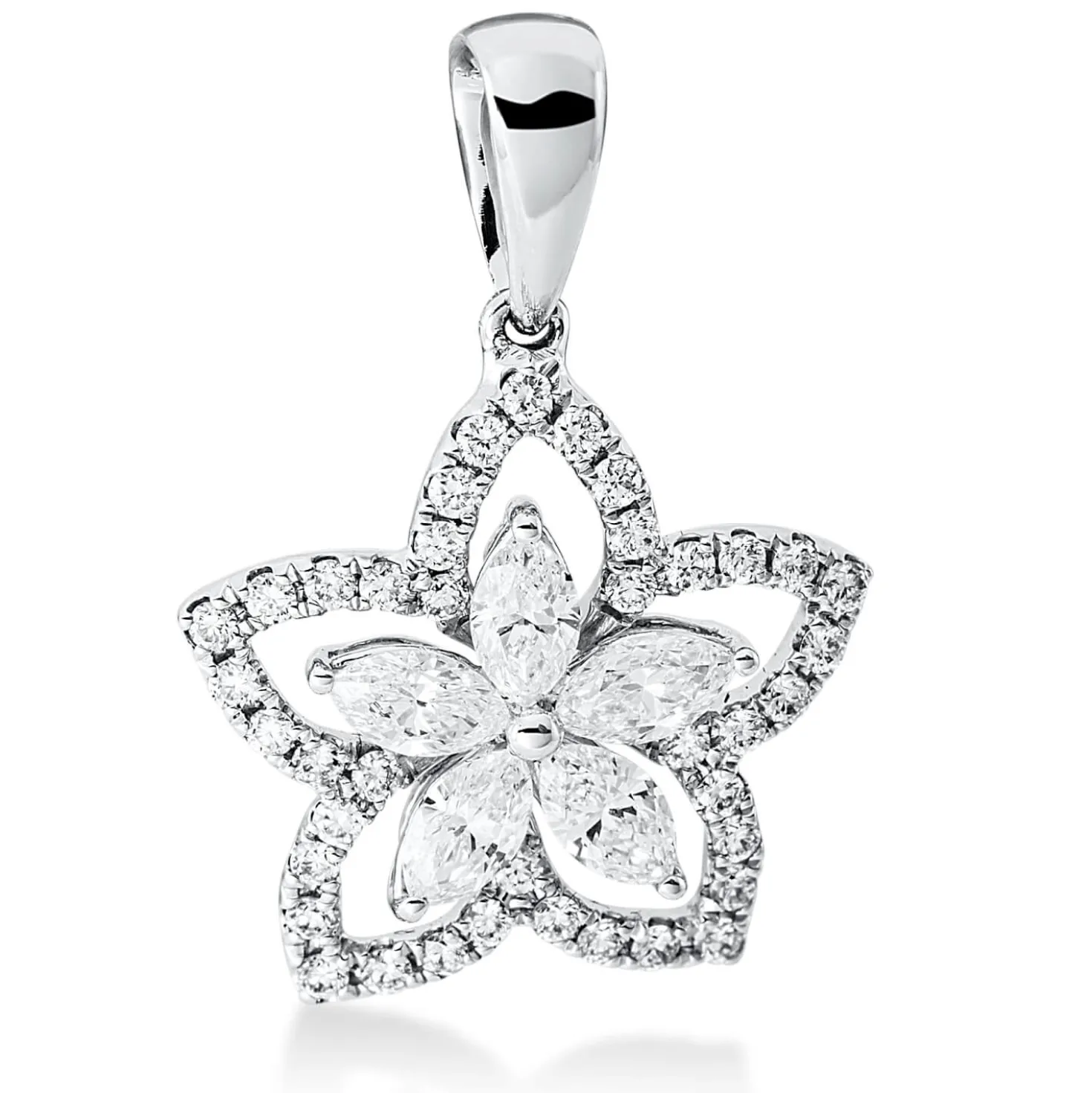 Anhänger Blume aus 750 Gold Weißgold 45 Diamanten 0,65ct 20,8x14,5mm mit Öse