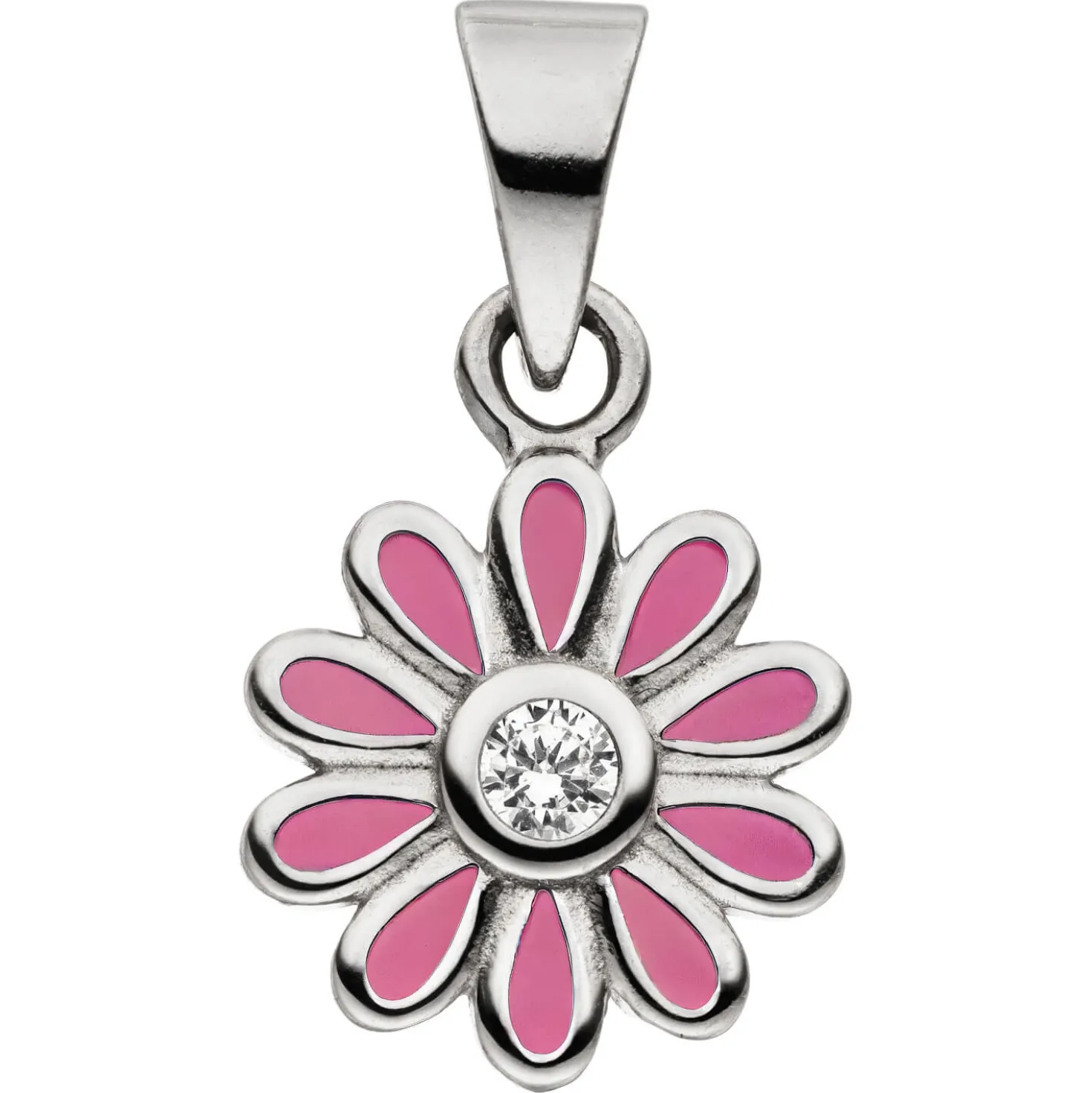 Anhänger Blume rosa aus 925 Silber rhodiniert mit Zirkonia für Kinder Ø 8,6mm