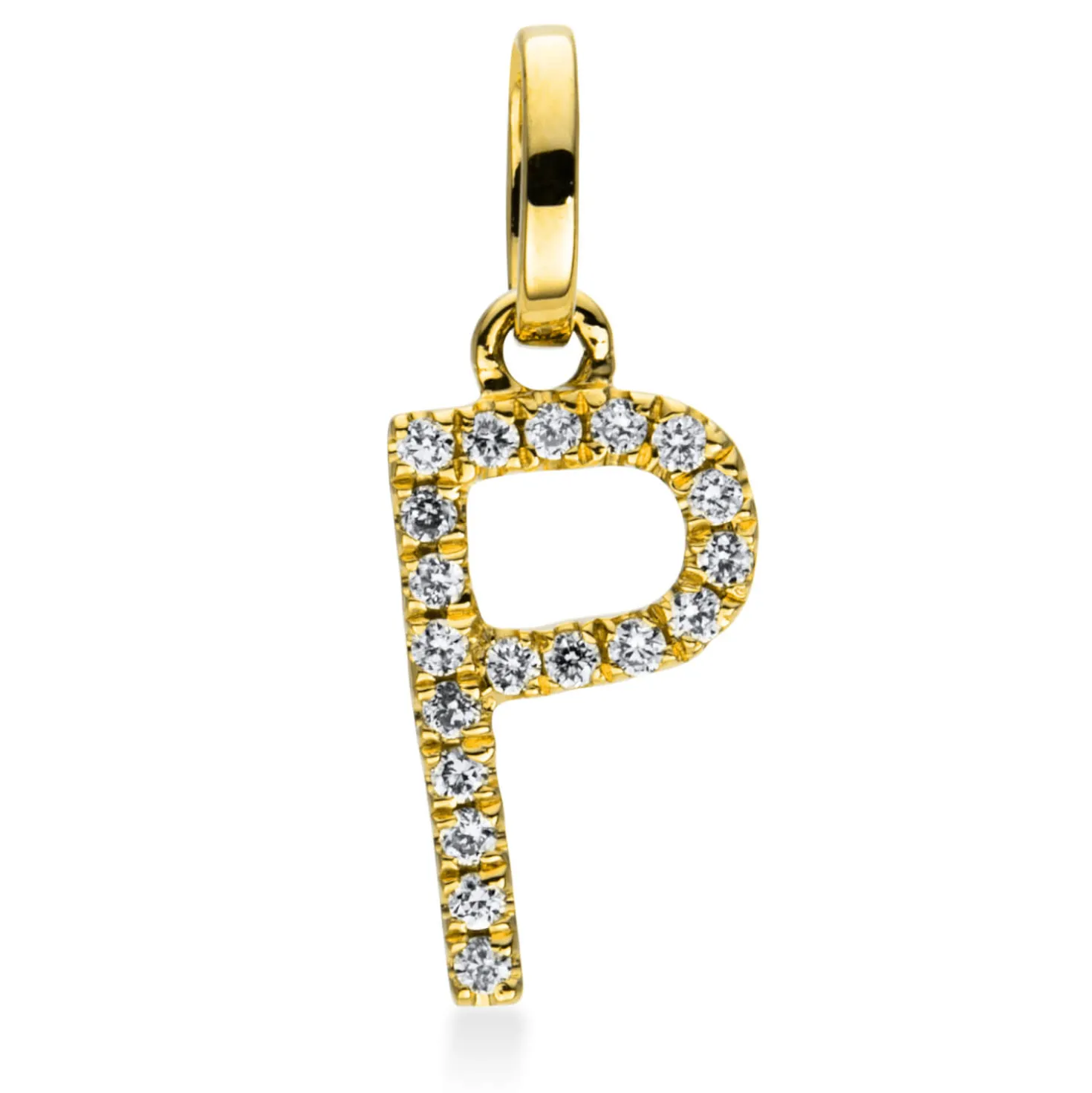 Anhänger Buchstabe P aus 750 Gelbgold 19 Brillanten 0,04ct TW-SI 15x5,1mm mit Öse