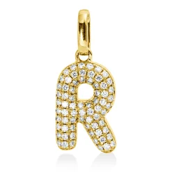 Anhänger Buchstabe R aus 750 Gelbgold 70 Brillanten 0,11ct W-SI 14,3x6mm