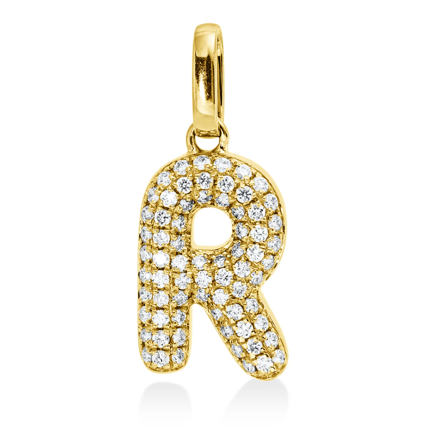 Anhänger Buchstabe R aus 750 Gelbgold 70 Brillanten 0,11ct W-SI 14,3x6mm
