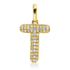 Anhänger Buchstabe T aus 750 Gelbgold 54 Brillanten 0,08ct W-SI 14,5x7,7mm