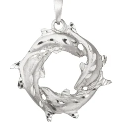 Anhänger 4 Delfine im Kreis Ø 32,6mm aus 925 Silber rhodiniert mattiert