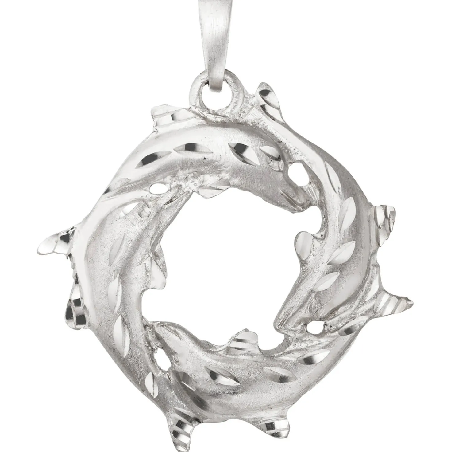 Anhänger 4 Delfine im Kreis Ø 32,6mm aus 925 Silber rhodiniert mattiert
