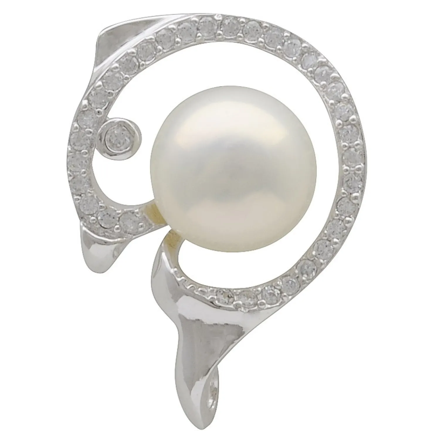Anhänger Delfin mit Süßwasser Perle & Zirkonia weiß 2 Ösen 925 Silber Damen