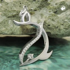 Anhänger Delfin Silhouette 26x19mm mit Zirkonia 925 Silber glänzend