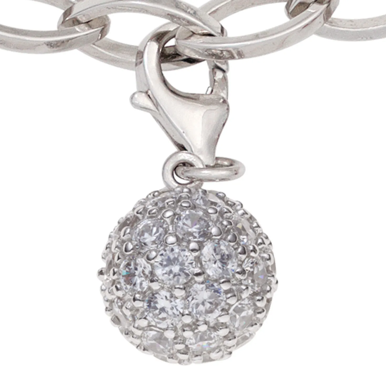 Anhänger Einhänger Charm Kugel mit Zirkonia 925 Silber, 11.2mm, Damen