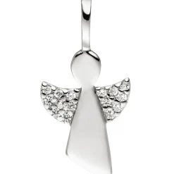 Anhänger Engel Schutzengel mit weißen Zirkonia 23,5x11mm, 925 Silber Halsschmuck